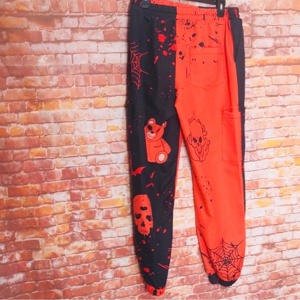 Romwe Black and Orange Halloween Themed Wind Jogger Pants